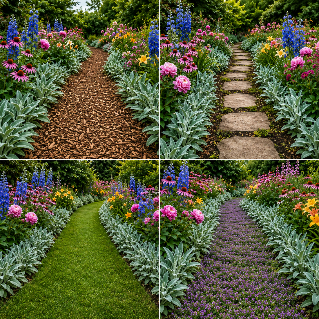 Give the flowers the real estate. But keep wide paths to enjoy them.